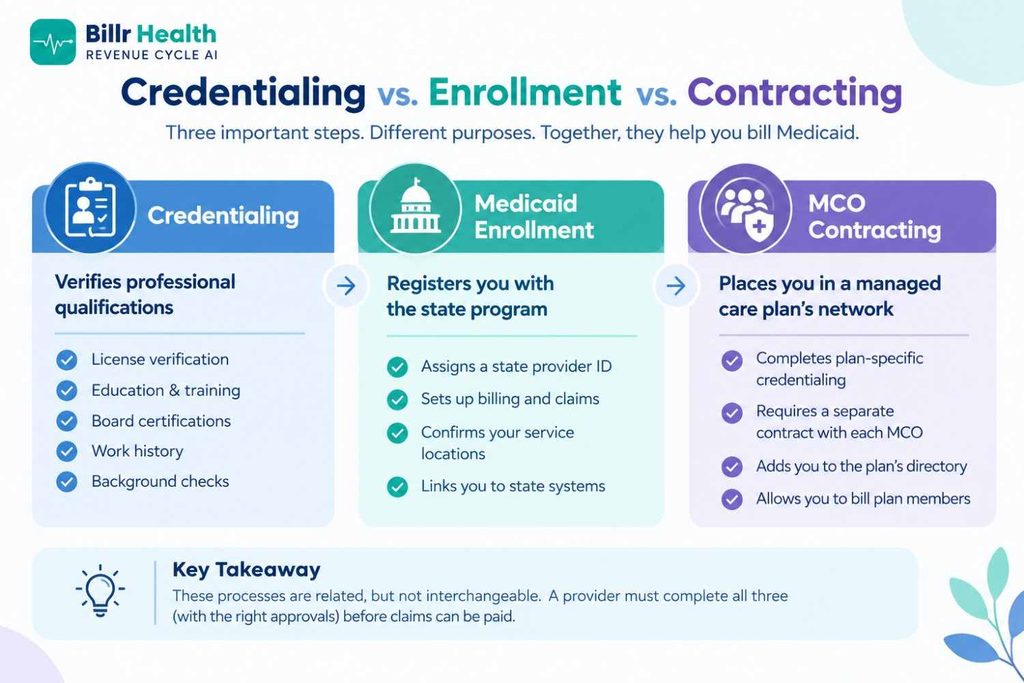 Credentialing vs. Enrollment vs. Contracting